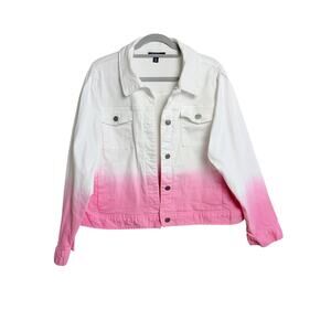 Charter Club White Pink Ombre Dip Dye Denim Jacket Button Front Women XXL